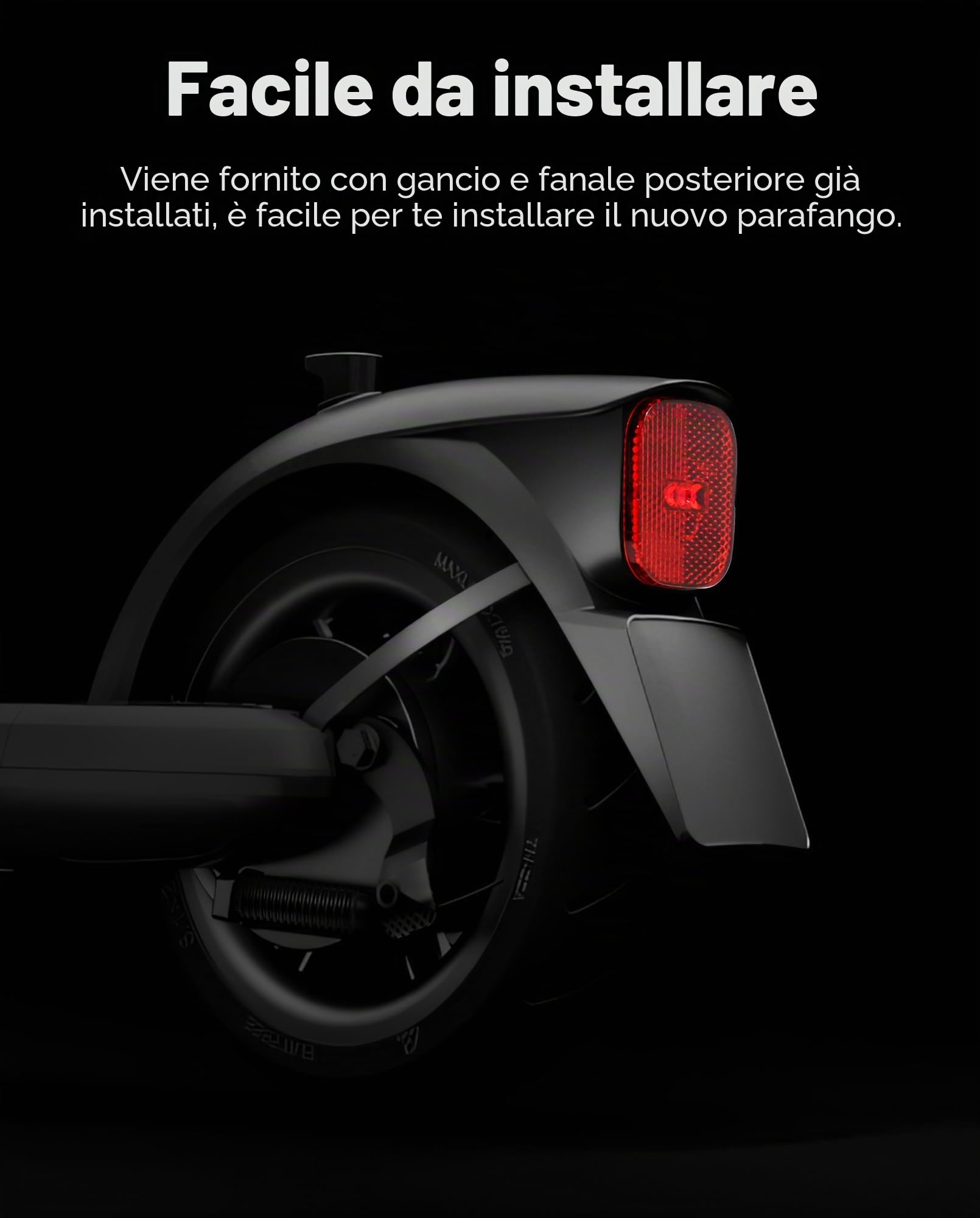 Assemblaggio parafango posteriore per scooter con gancio e luce di coda integrato Compatibile con Segway Ninebot E2 E2 Plus Supporto per Kickscooter Supporto per parafango posteriore Accessorio parafa