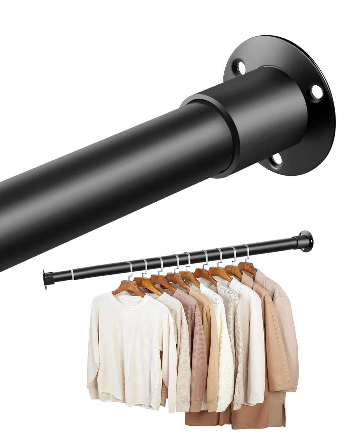 Closet Rods for Hanging Clothes,17 to 84'' Stepless Adjustable Black Closet Rod,1 Inches Heavy Duty Metal Clothes Hanging Rod for Closet Wardrobes Laundry RV