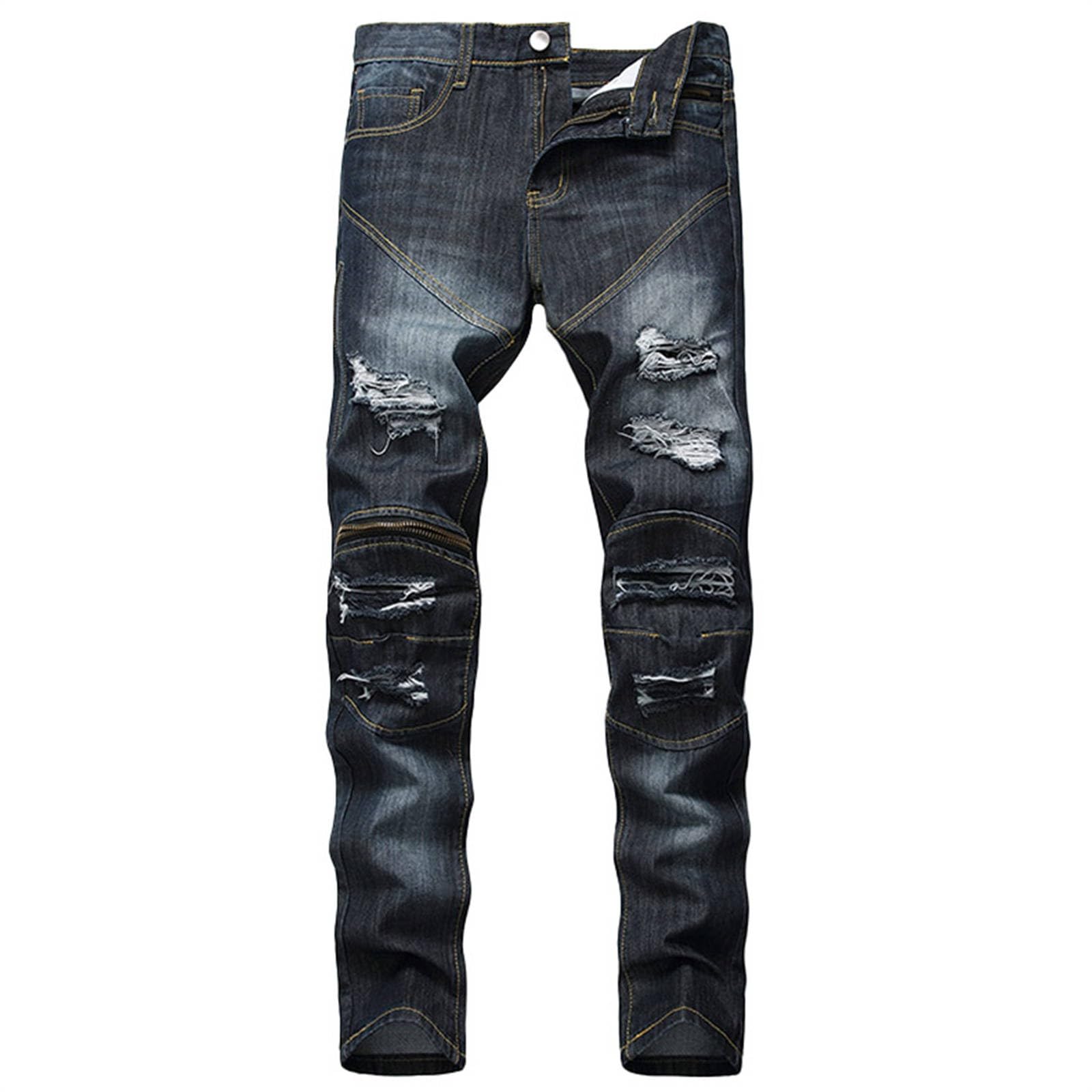 Jeans da uomo slim fit, denim destroyed, elasticizzati, con tasche