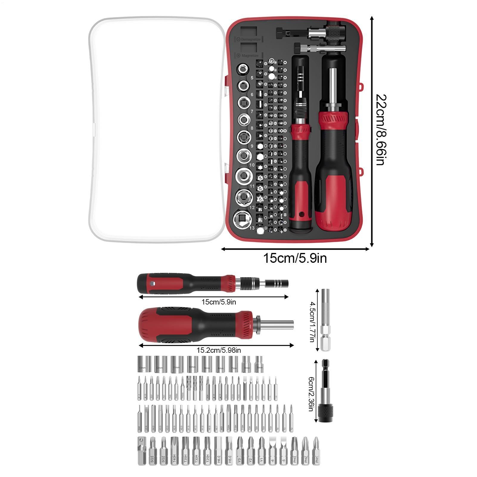 Set Cacciavite a Cricchetto Kit Riparazione 77-in-1 a Doppia Apertura | Cacciavite a cricchetto magnetico Per proprietario casa, tecnico, , elettricista, idraulico, garage, officina, elettronica