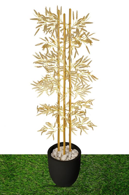 Image of Artificial Bamboo Tree for Home Decoration I Artificial Plant Bamboo Sticks and Polyster Leaves Without Pot (5 Pieces; 1 Piece is 6.5 FEET Height; Golden)