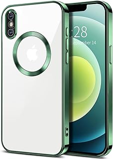 Dl3 Mobilak Clear Case for iPhone XS Max with Built-in Camera Lens Protector, Slim Luxury Plating Edge Soft TPU Cover Protective, Transparent Case for Women Girls Men - Green