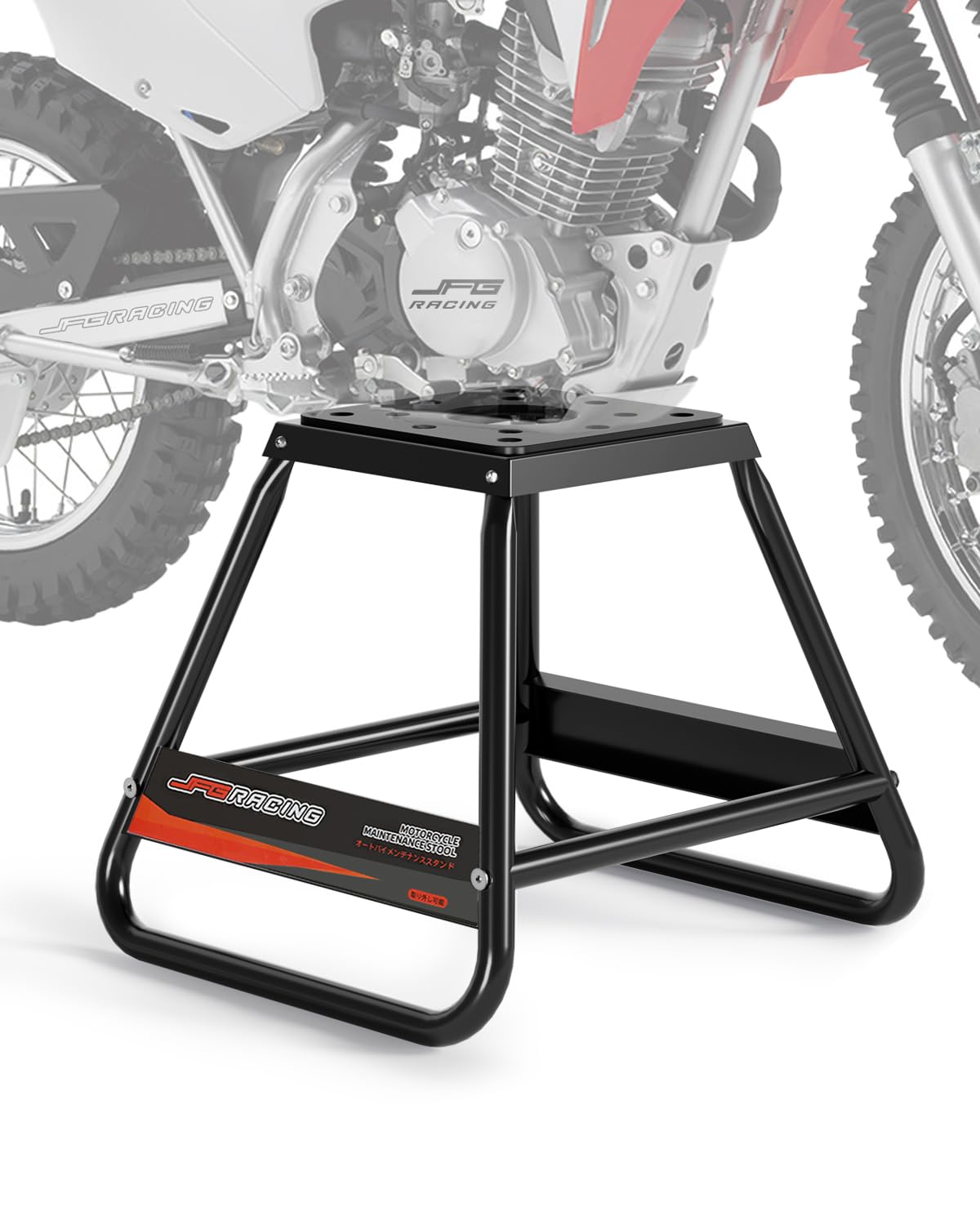 JFG RACING Dirt Bike Stand,Universal Detachable Powder Coated Anti Slip Off Road Steel MX Heavy Duty Dirtbike Maintenance Motorcycle Box Stand(Black)