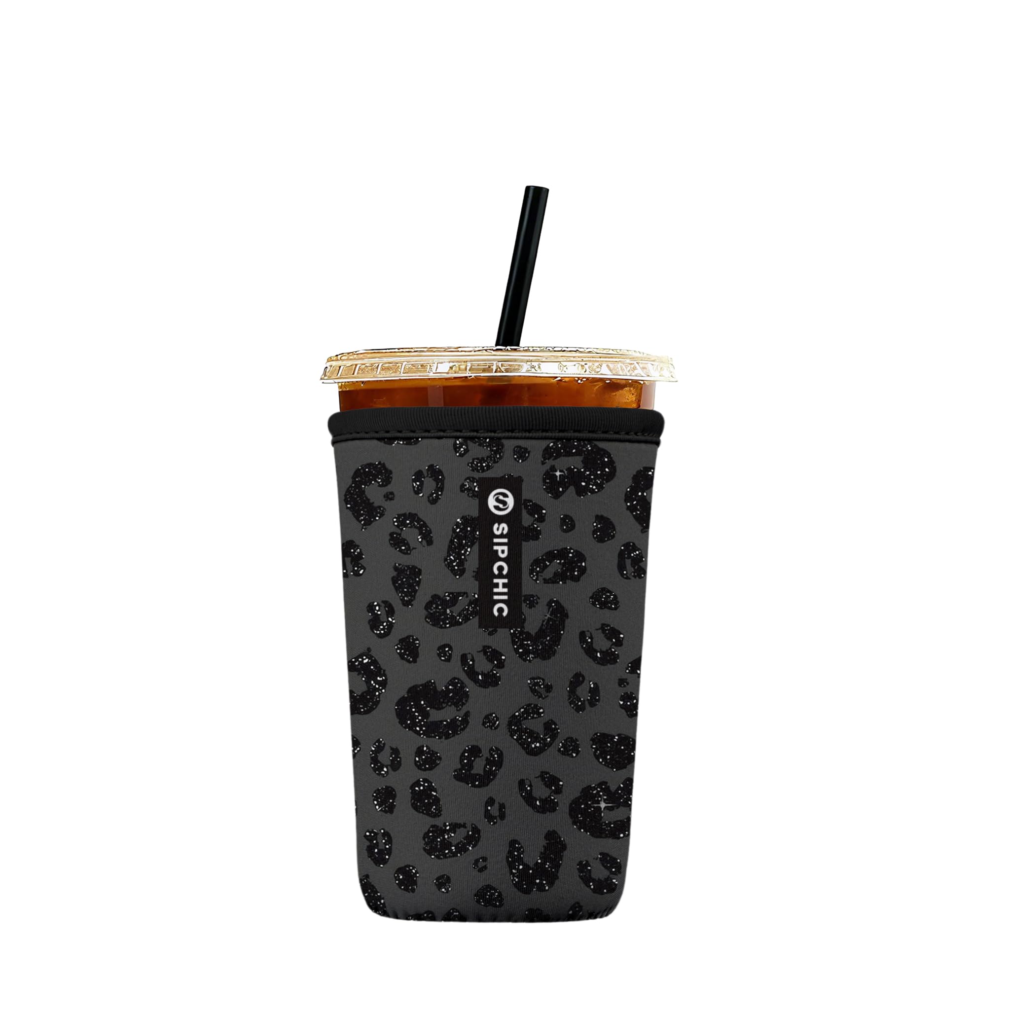 Iced Coffee Sleeve – Neoprene Reusable Cup Sleeves for Drinks, Insulated Drink Sleeves to Keep Hands Dry &amp; Drinks Cold, Stylish &amp; Durable Coffee Sleeves (Glam Panther, Medium: 22-29oz)