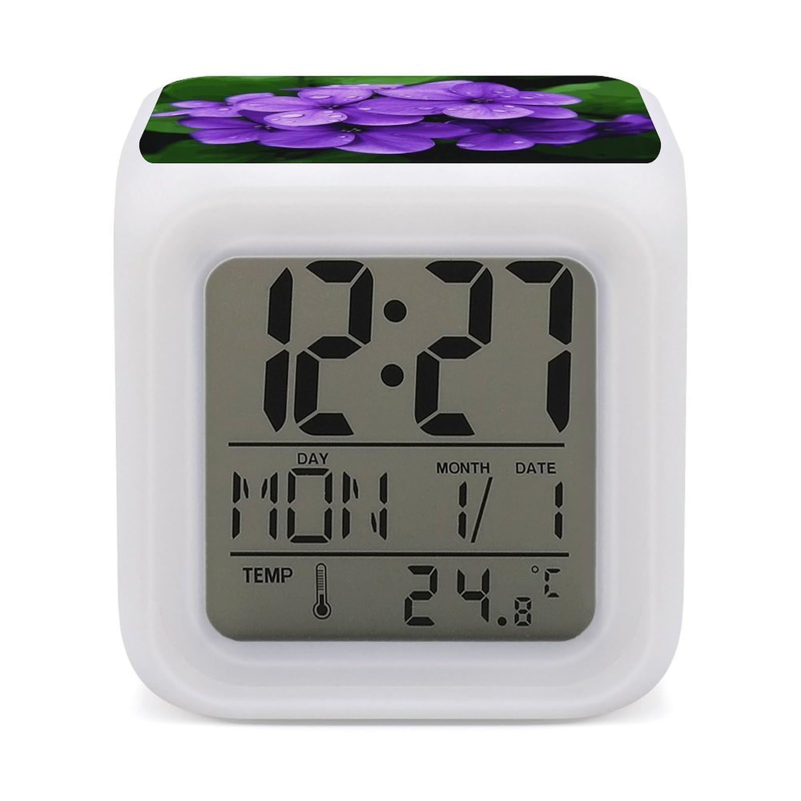 VstaDank Violet Flower Alarm Clock Alarm Clock with 7 Color Changing Digital Clocks for Bedrooms Sleep Training Clocks with Large Display for Office Kitchen Living Room