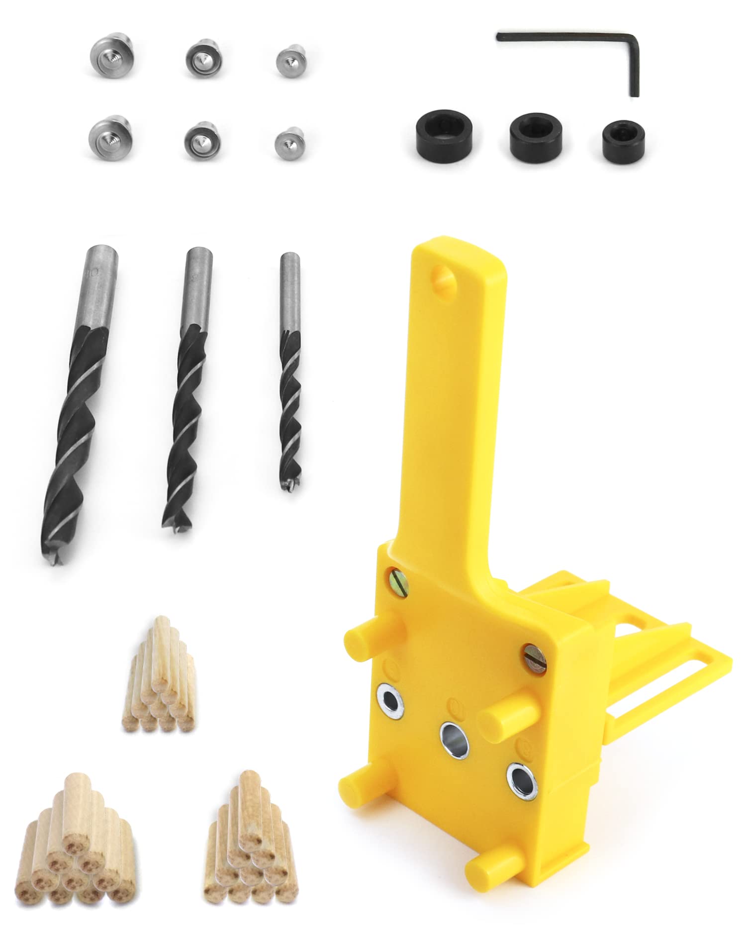 QWORK 44 Pezzi Dima per Fori a Tasca, dima per spinatura legno, Strumento di Foratura Portatile per Chiodi in Legno a Mano, 6 mm / 8 mm / 10 mm