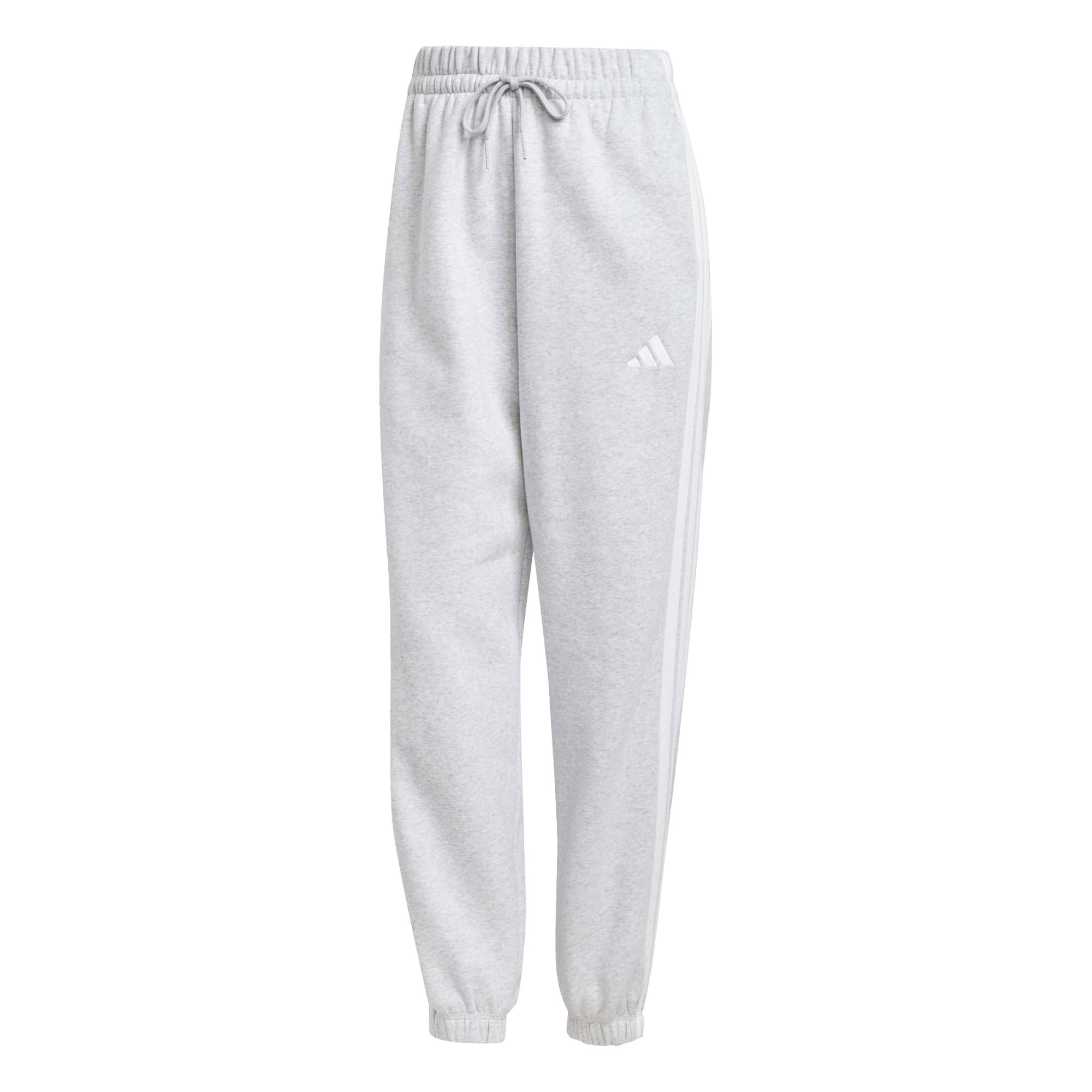 Adidas Women's Gris Loose Joggers Essentials 3-Stripes Fleece