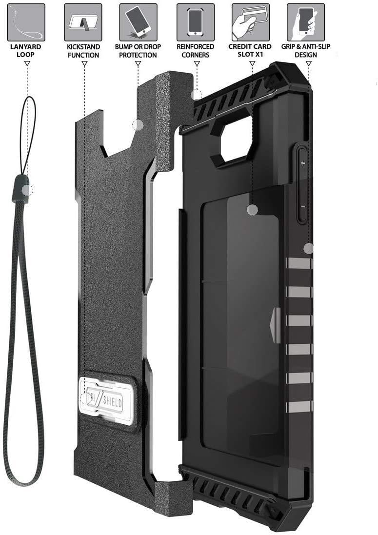 TJS Galaxy J3 Emerge/J3 Prime/Amp Prime 2/Express Prime 2/Sol 2/J3 Mission/J3 Luna Pro/J3 Eclipse Case, with [Tempered Glass Screen Protector] Shock Absorbing Kickstand Silicone Inner Layer (Black)