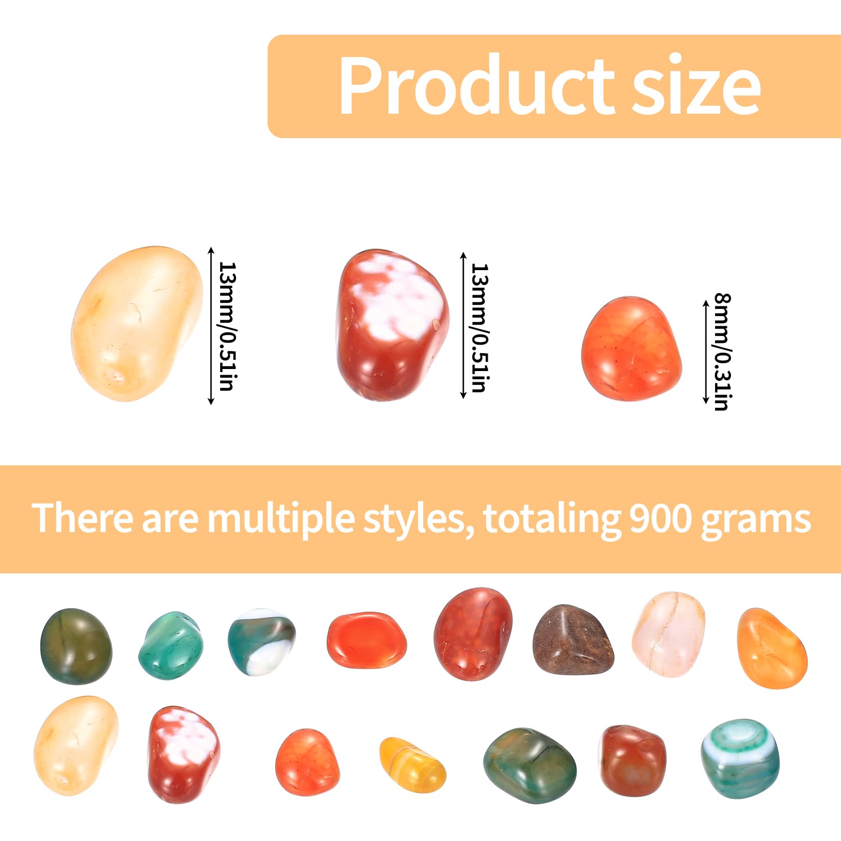 900g Edelsteine für Kinder, Bunte Trommelsteine, Halbedelsteine, 8-13 mm Muggelsteine, Bunte Steine Glückssteine für Edelsteinspiel Schatzsuche Gärten Blumentöpfe Dekoration(rund)