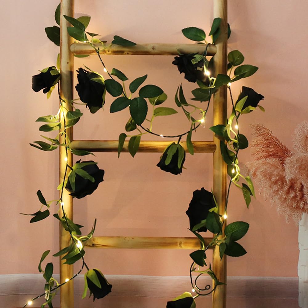 buywin Rose Garland String Lights Artificial Flower Garland with LED Light Strings