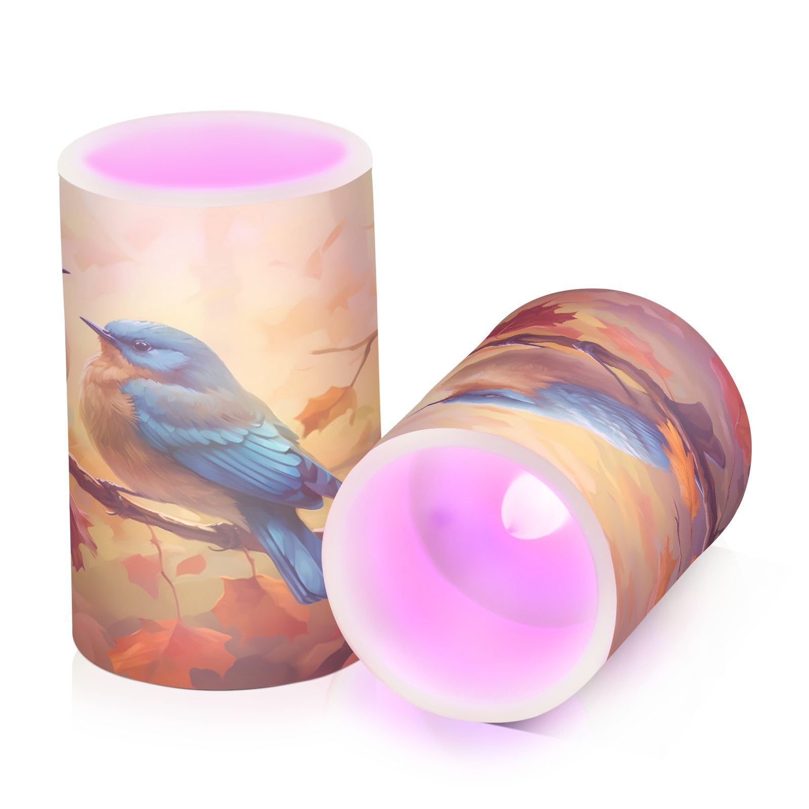 ALAZA Bird (7) Flickering Flameless Candles Battery Operated with Remote Timer,Tea Light Candles LED Pillar Votive Candles Set of 2 for Outdoor Indoor Decorations