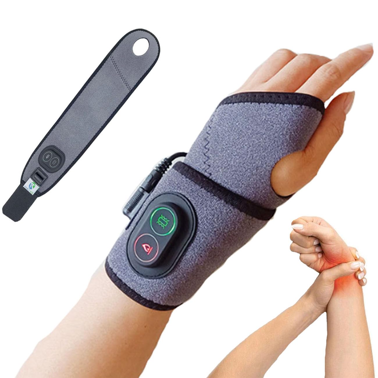 Envoltura Calentada Mano Muñeca Portátil,Muñequera Túnel Carpiano Compresión Soporte,Masaje De 3 Velocidades,Eléctrico Almohadillas Calefactoras De Muñeca