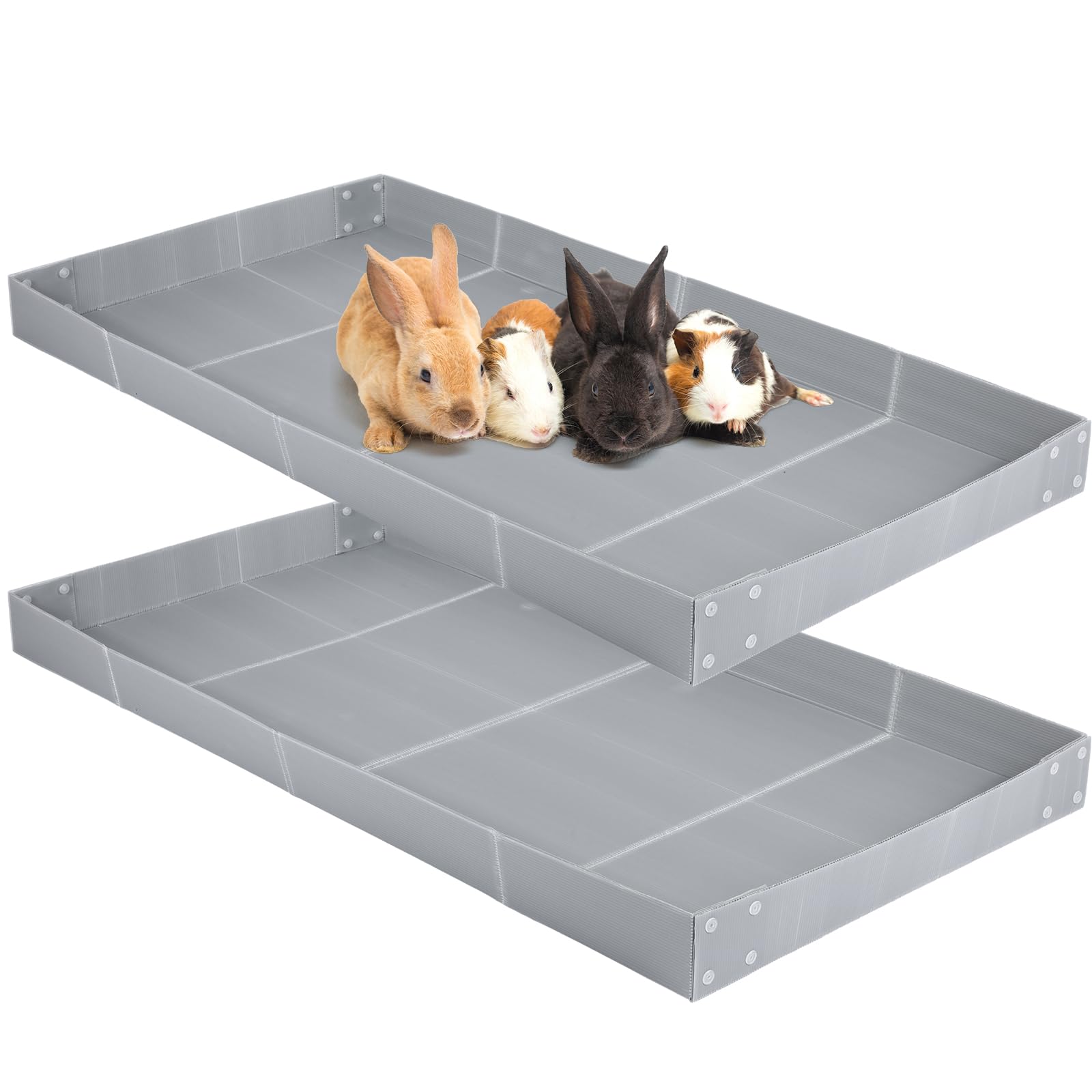 Wenqik 2 Pcs Guinea Pig Cage Liner Corrugated Plastic Cage Liner Base 2 x 4 Panel Size for Small Animals Hedgehogs Rabbits Tray, 55 x 27 Inch (Grey)