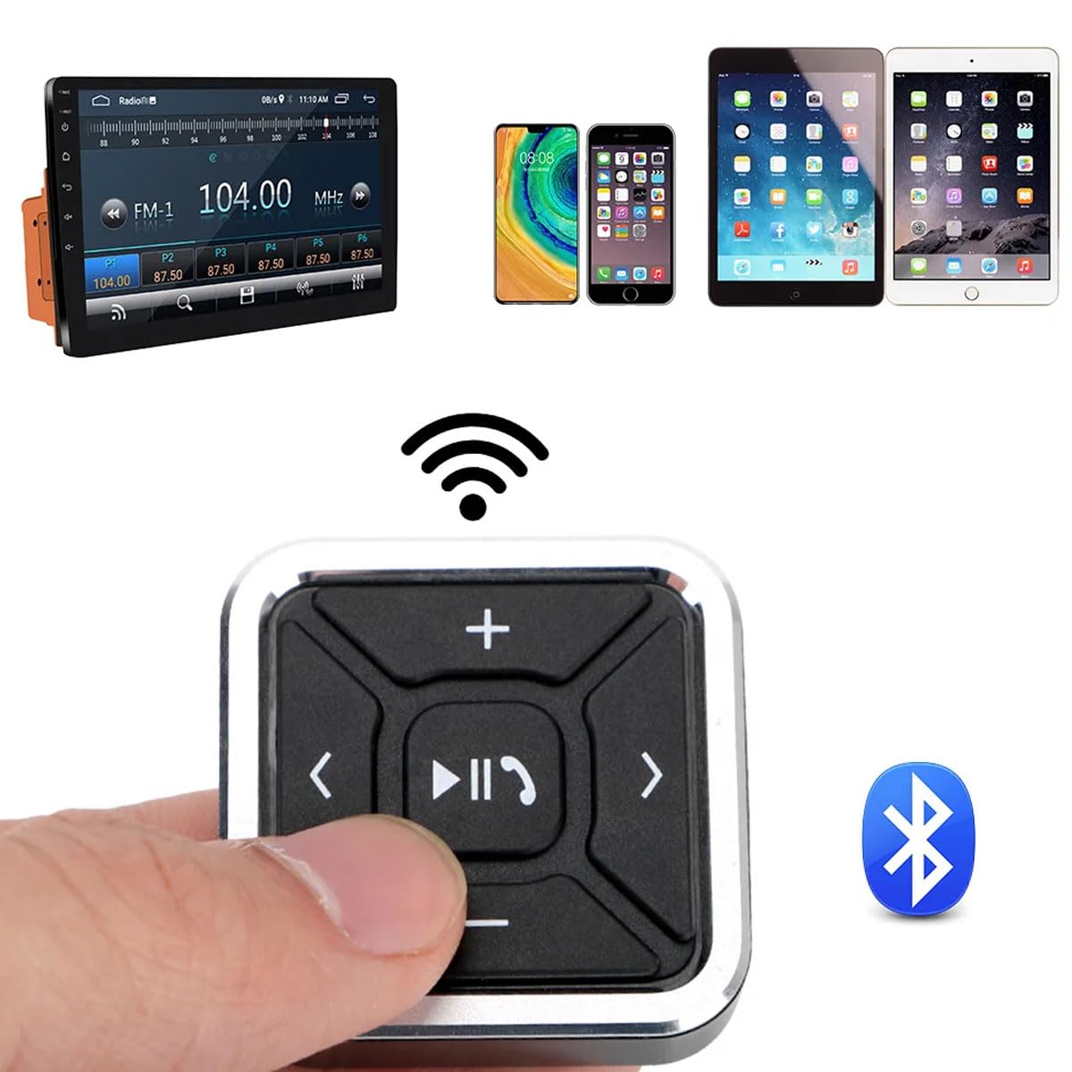 Telecomando multimediale Bluetooth per pulsanti del volante, IPX4, impermeabile, per chiamate e musica, per auto, moto, moto, smartphone, per Android e iOS