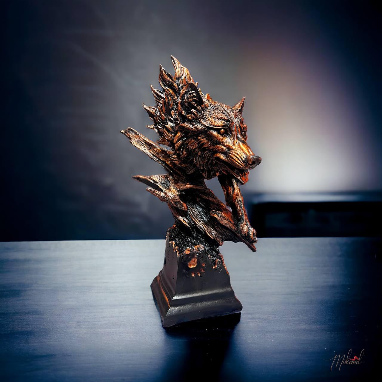 El acosador feroz (15.7 pulgadas, busto de animal, decoración de oficina, decoración del hogar, estatua hecha a mano, escultura de lobo) diseños - BTC0115