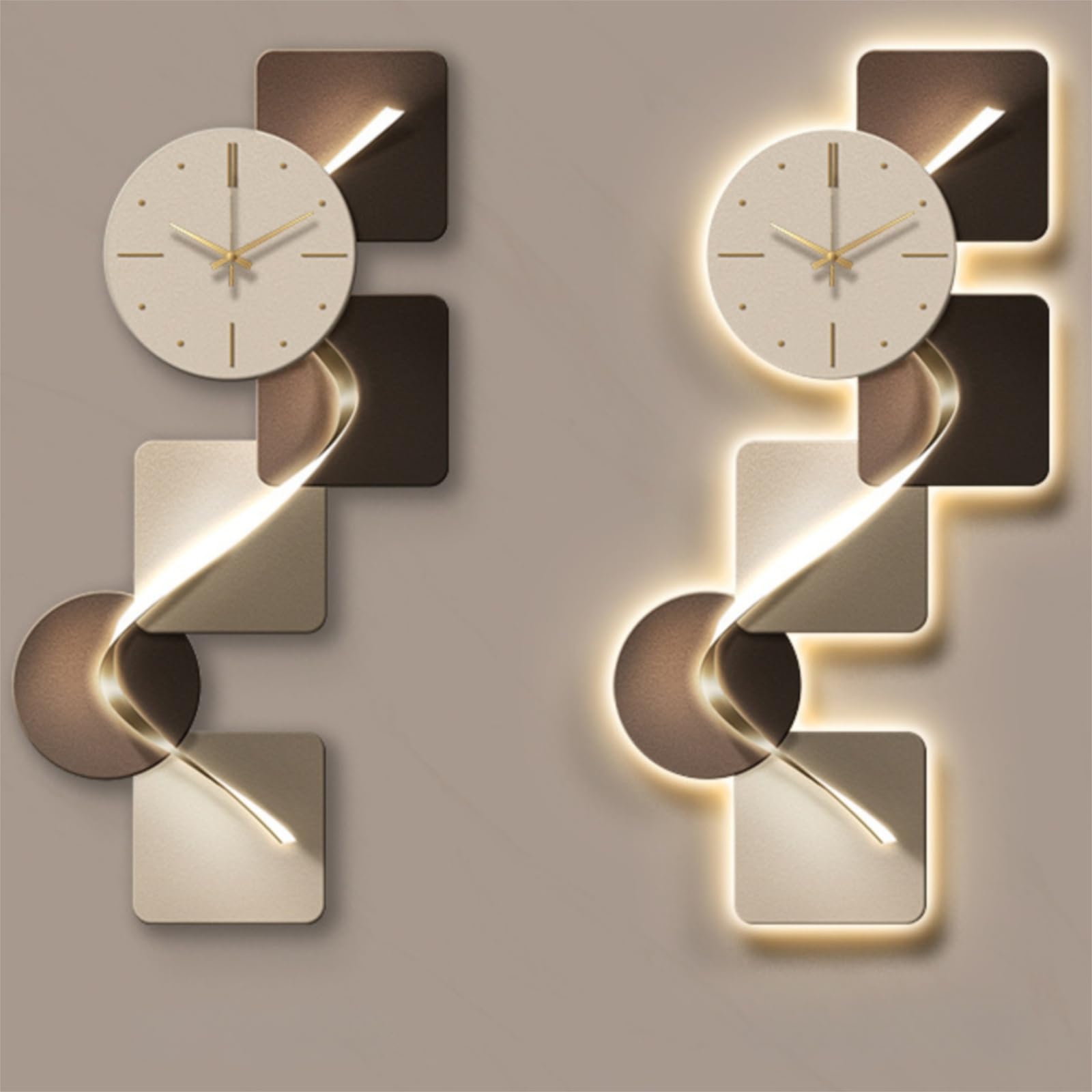 Orologio da parete 3D moderno, orologio a LED con design geometrico | Orologio decorativo, silenzioso, arredamento soggiorno, moderno, luce LED(D-LED,47.2*23.6IN)
