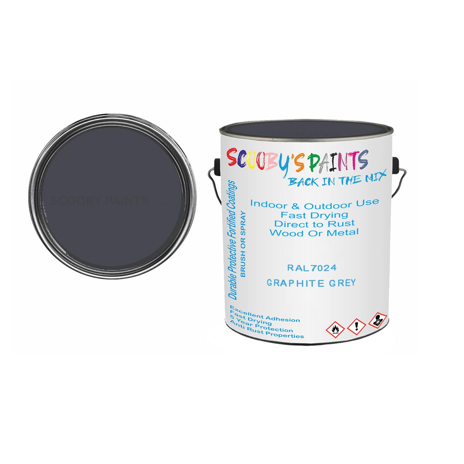 SCOOBYS PAINTS BACK IN THE MIX Anti Rust Direct to Metal Paint Protection prevents Corrosion indoor & Outdoor gloss Finish (250ML Tin, RAL7024 Graphite grey)
