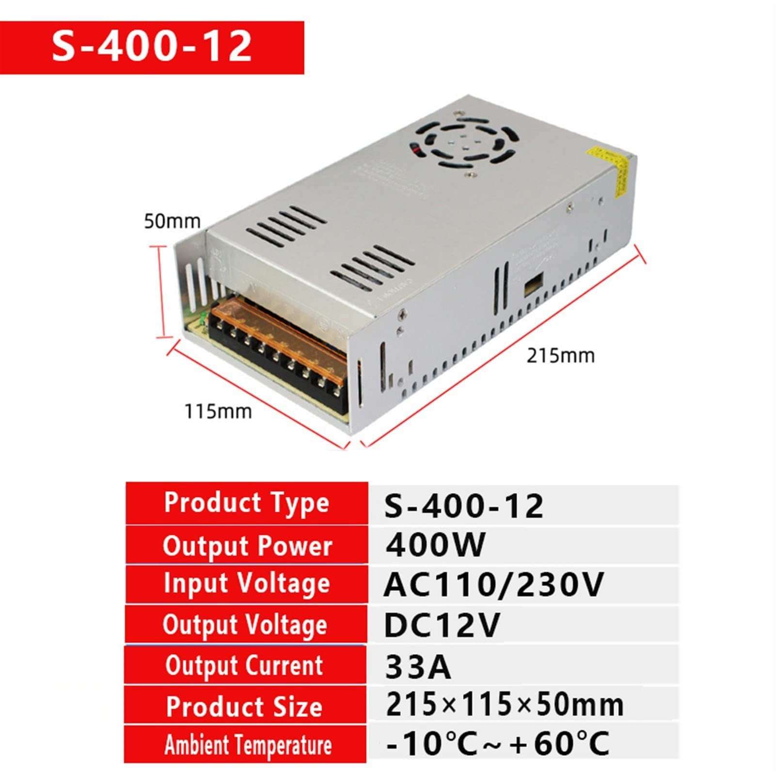 S-400-12 400W 33A 12V DC電源ユニット Amazon.com: S-400-12 Switching Power Supply 400W 12V 33A LED
