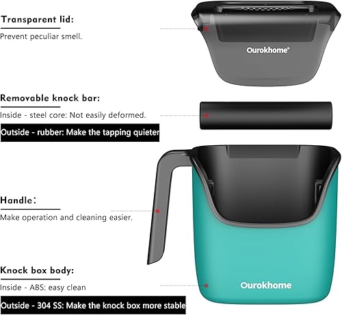 Miniatura 8 de Ourokhome Espresso Accessories Knock Box, contenedor estable de acero inoxidable para máquina de café espresso con barra de golpeo extraíble, asa y