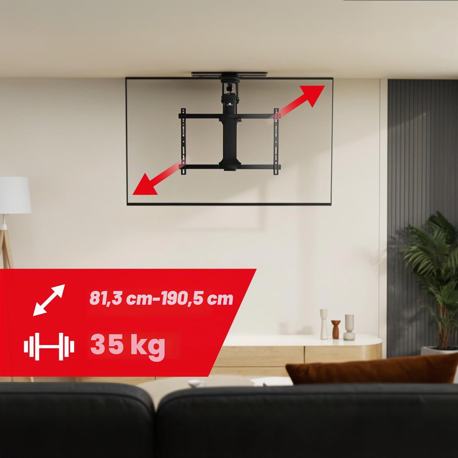 Supporto da Soffitto per TV Maclean da 32" a 75" | Inclinazione e rotazione motorizzata | VESA fino a 600x400 | Controllo remoto e controllo app Tuya | RobustO | Sistema anticollisione