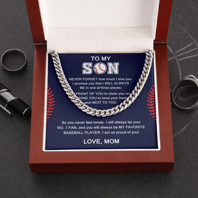 Sport Son Baseball Necklace Cuban Chain Silver - How Much I Love You - Baseball Gift Boy Team Player Pitcher Athlete Appreciate From Mom