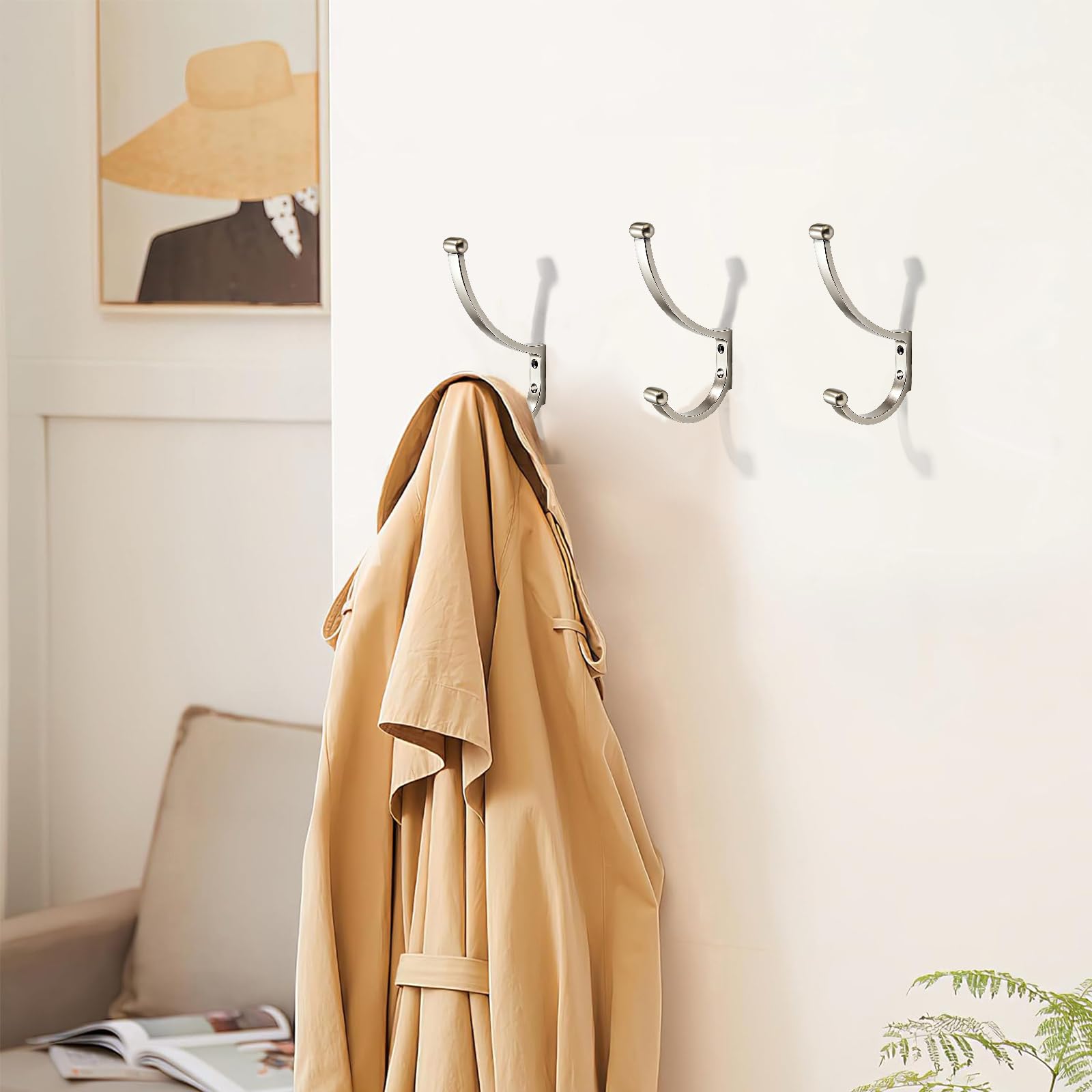 KHTUMEWARE-KH430 Brushed Nickel Coat/Robe Hooks in Brushed Nickel — KHTUMEWARE