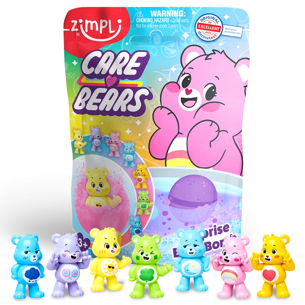 ZIMPLI Large Care Bears Surprise Bath Bomb, 1 of 7 Surprise Care Bears Toys to Collect, One per Baff Bomb, Collectable Toy Figures, Birthday Party Bag Fillers