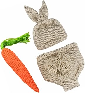 FUNOMOCYA 1 Conjunto De Roupas De Fotografia De Coelho Kits De Crochê Para Crianças Traje De Cenoura Roupas Recém-Nascidas Traje De Sessão De Fotos De Bebê Traje De Orelhas De Coelho De