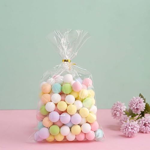 Miniatura 2 de Efavormart - 100 bolsas de celofán transparente de 6 x 10 pulgadas con lazos metálicos dorados, bolsas de dulces para dulces, panadería, galletas,