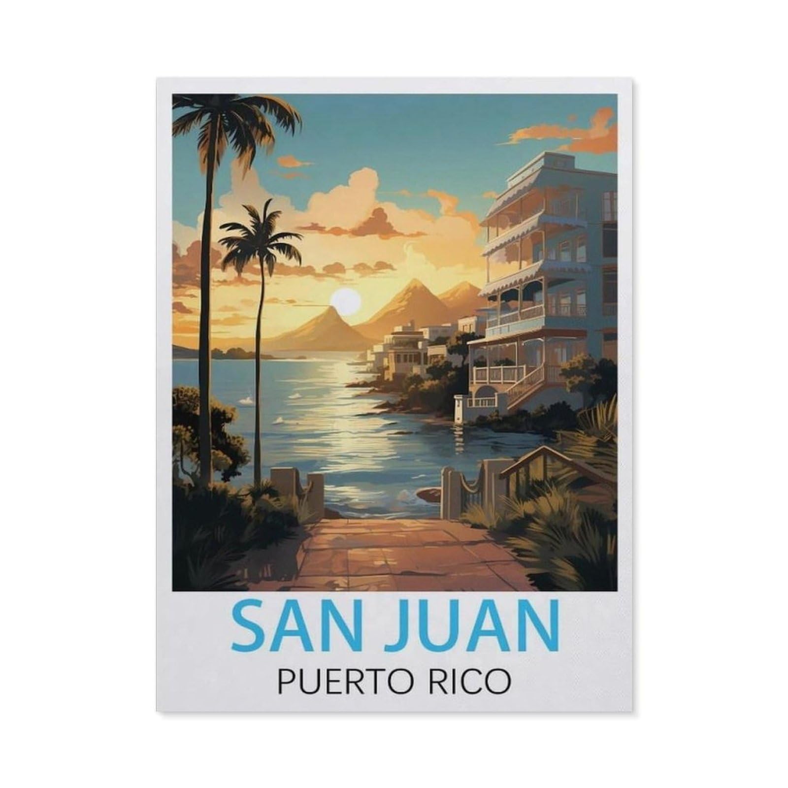 BEAYODKP San Juan Puerto Rico Vintage Travel Posters，Diamond Art Kits for Adults and Kids, Full Drill Round Rhinestone Paint with Diamonds（30 x 40 cm/11.81 x 15.74 inches）-BY81