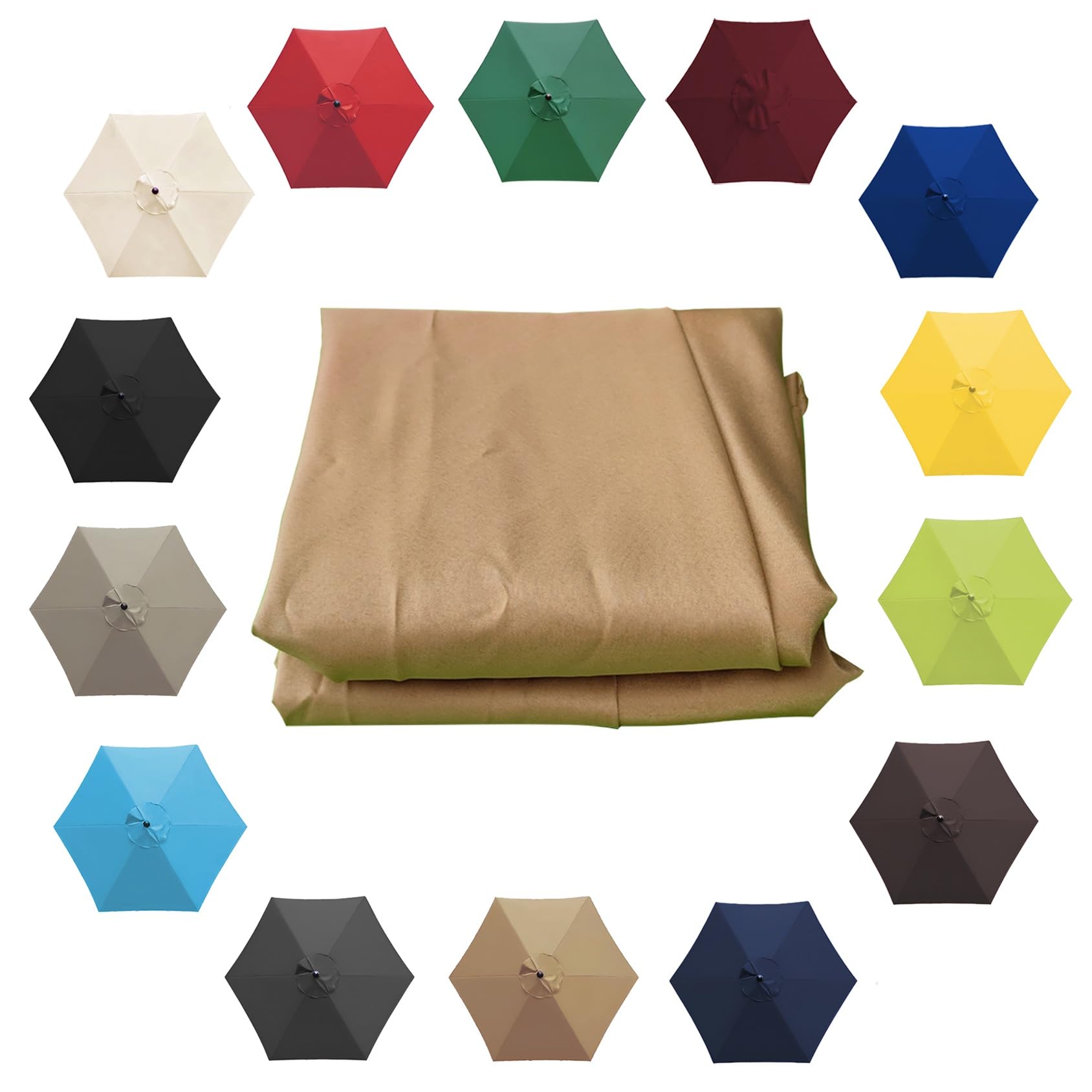 Parasol Umbrella Replacement Cover - 6.5'/8.8'/9.8' (200cm/2.7m/300cm) - Replacement Parasol Canopy 6 Ribs/8 Ribs Sun Umbrella Replacement Cloth(Color:Khaki,Size:6 ribs-2.7m(8.8ft)) — image 1
