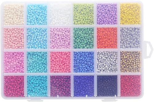 Miniatura 3 de Tibaoffy Cuentas de semillas de cristal tamaño 80 para manualidades, cuentas de caballo de 0.118 pulgadas con caja organizadora para hacer joyas (24