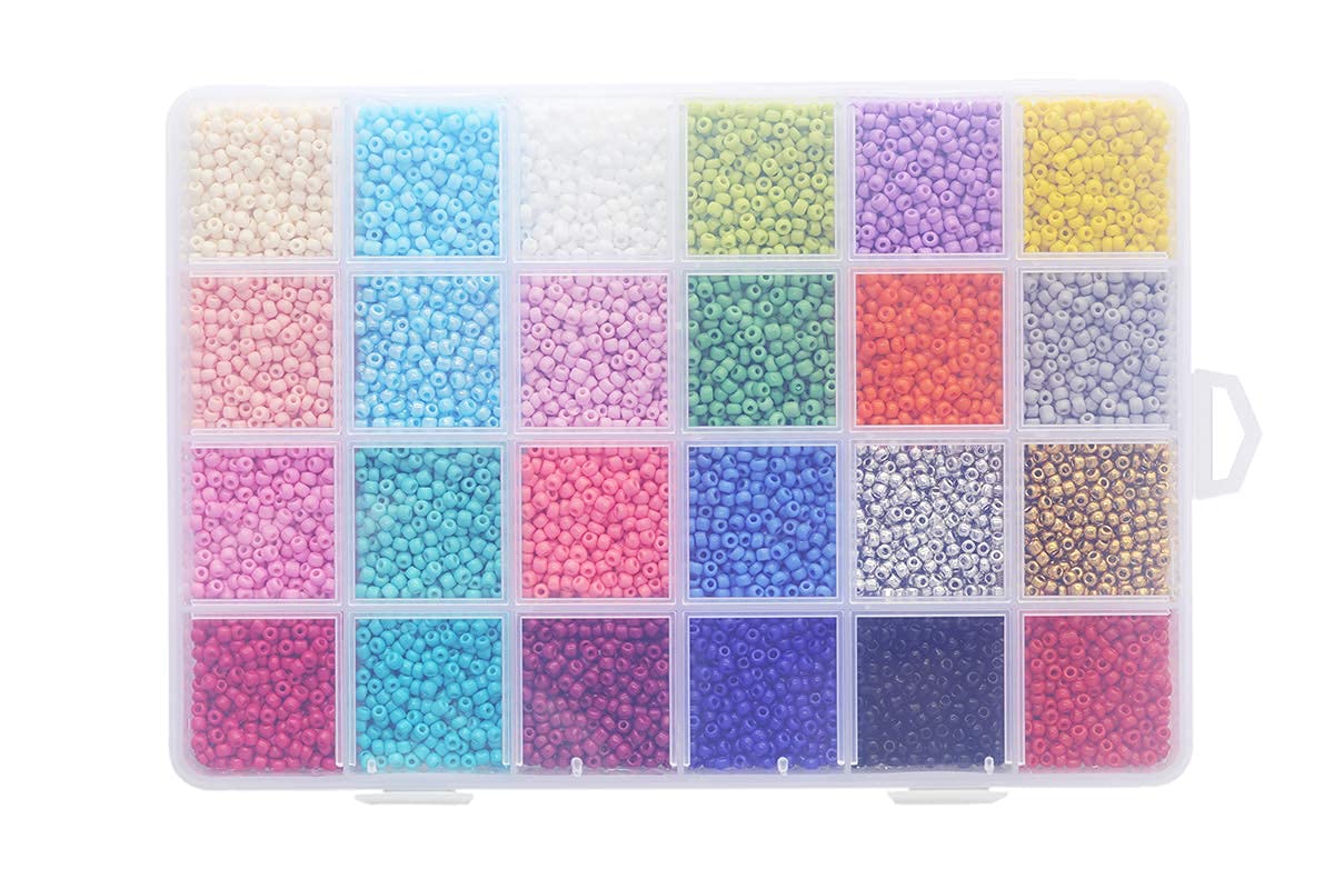 Tibaoffy Perline Di Vetro 3mm Per Gioielli Fai Da Te – 24 Colori Assortiti Con Scatola Organizer, 14400 Pezzi + Accessori - 3