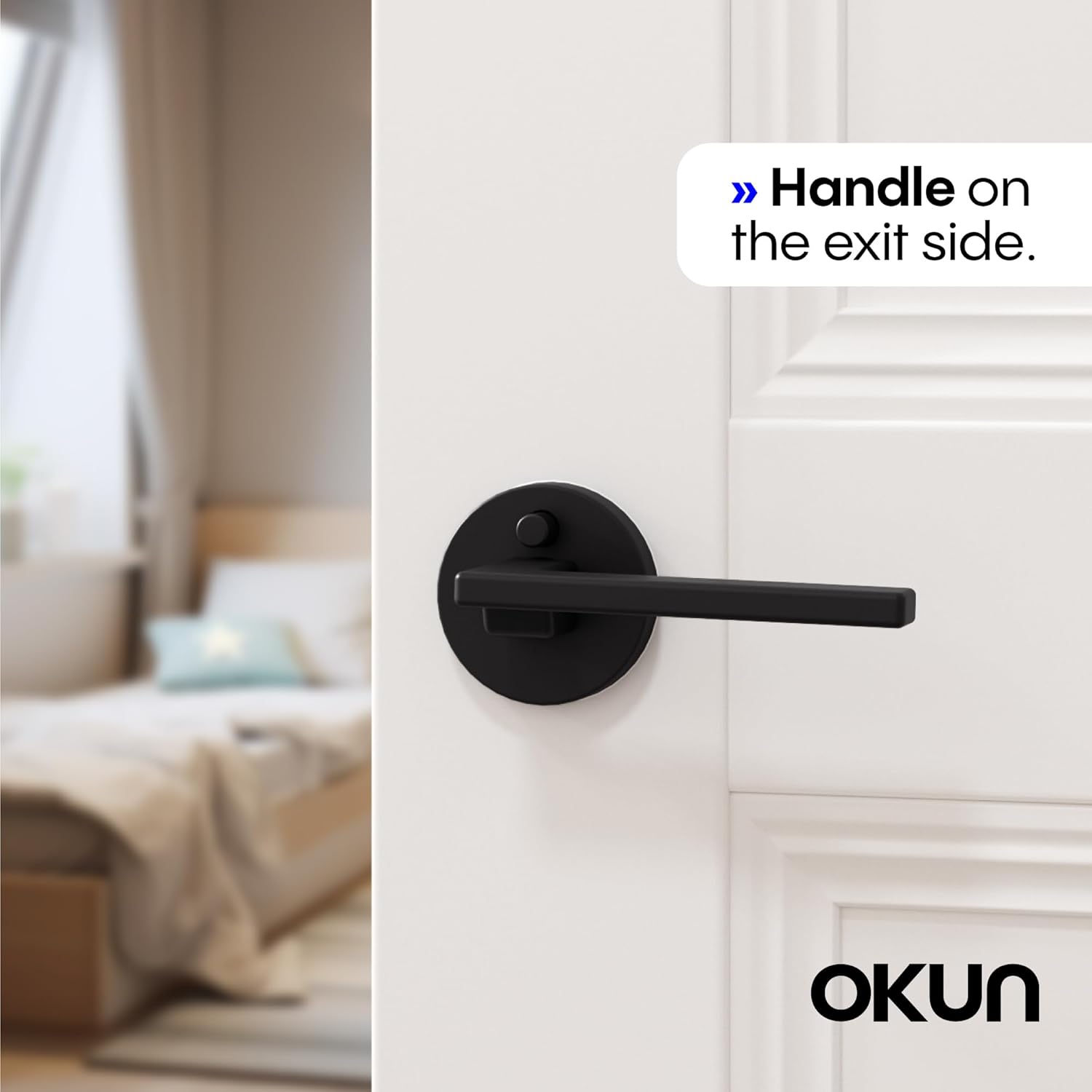 Okun Dune 1-Pack Matte Black Privacy Door Levers – Push Button Lock, Reversible, Sleek Concealed-Mount Design for Bedroom & Bathroom