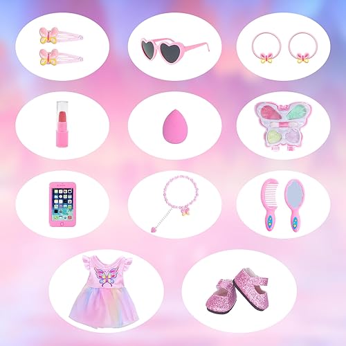 Miniatura 4 de DONTNO Ropa y accesorios negros de 14.5 pulgadas para muñecas y muñecas, incluyendo lentes de sol para teléfono, zapatos, accesorios de maquillaje y