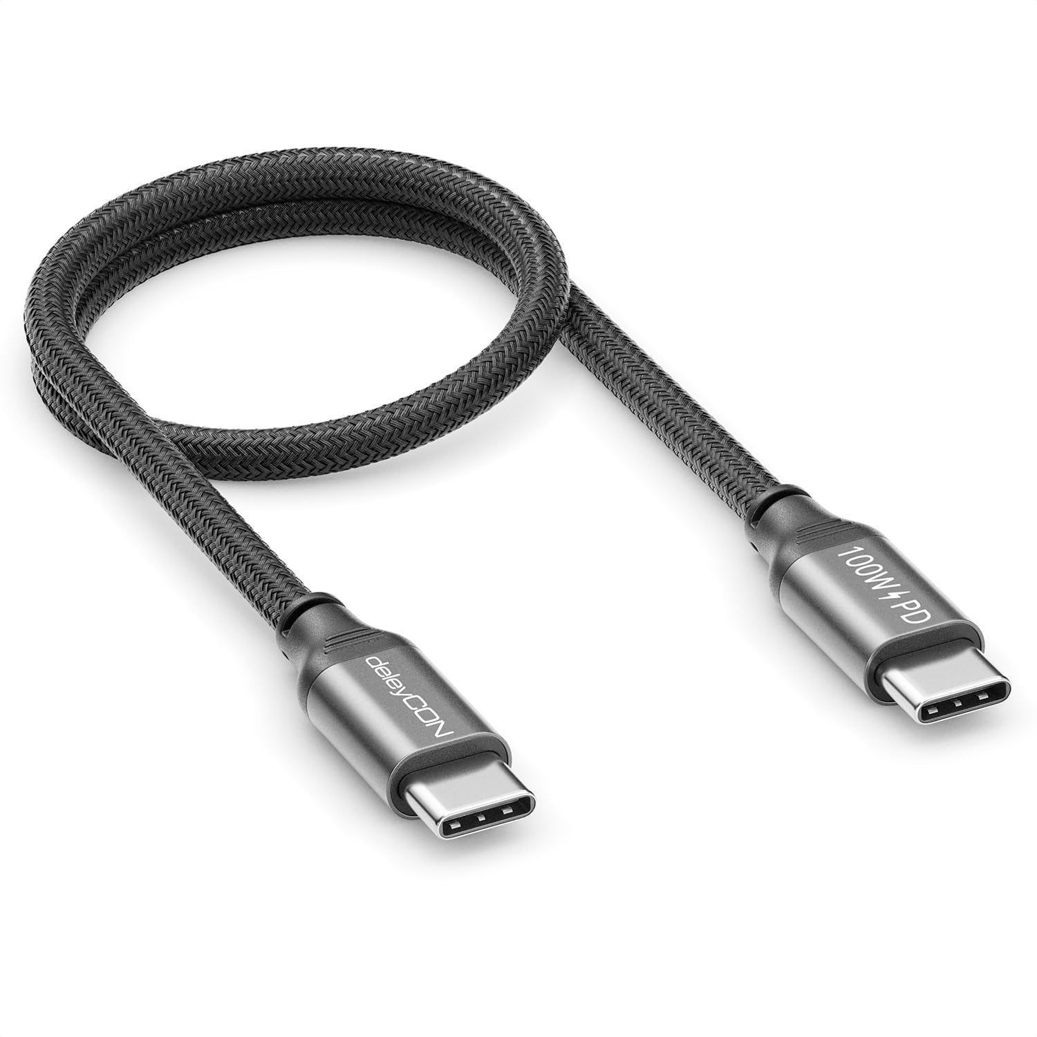 deleyCON 0,30m USB-C Kabel (USB 3.2 Gen2 10Gbit/s & 100W) Kurzes Ladekabel 4K@60Hz für Ladegerät iPhone 17 16 15 Pro Max Air Airpods Watch Galaxy S25 S24 S23 iPad MacBook Tablet Switch PS5 SSD