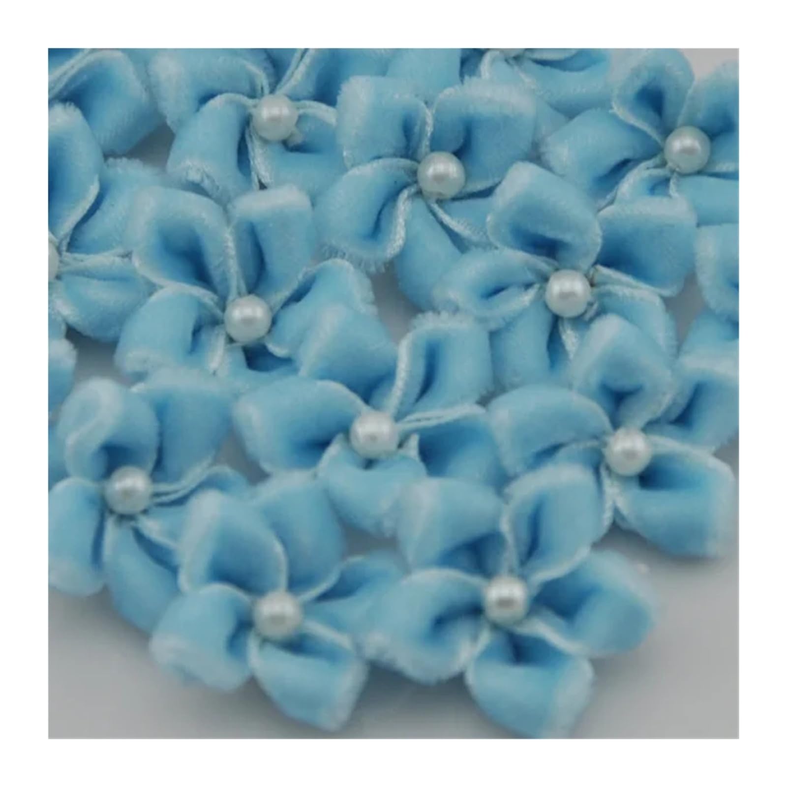 NDSJAIE Fabric Flowers home decor 20pcs Velet Ribbon Flowers W/bead Appliques Wedding Decoration Sewing Crafts for wedding celebration decor(Blue)