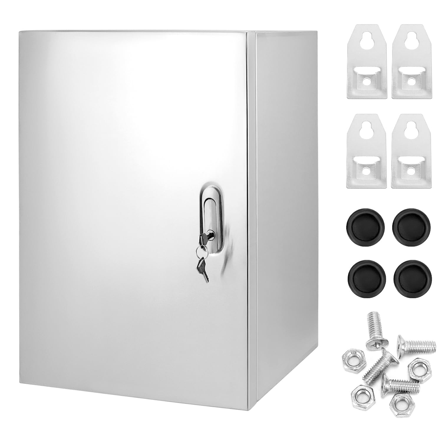 QWORK® Quadro elettrico 50x40x20 cm in acciaio inox 304 - scatola di alimentazione a parete con solida serratura e guarnizione impermeabile