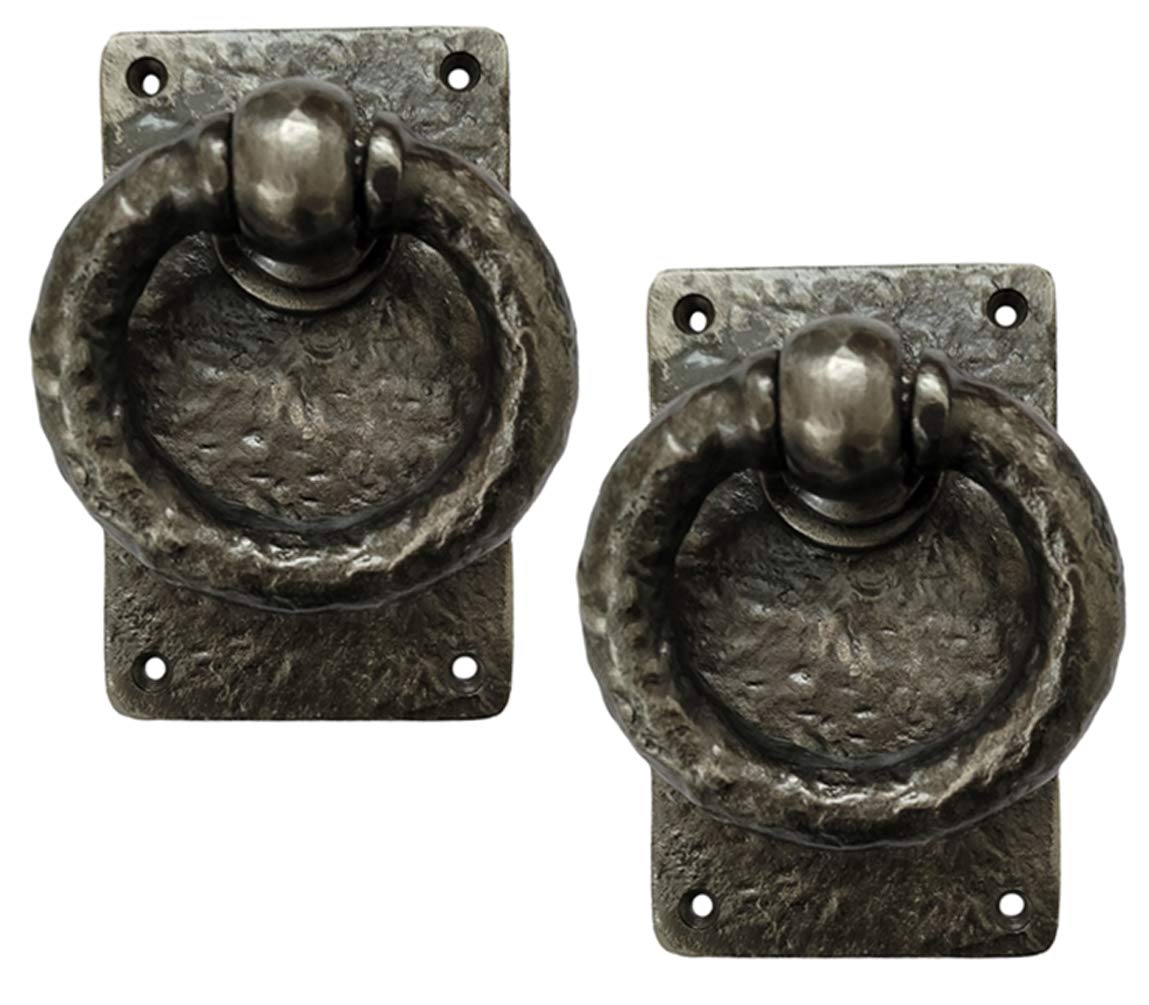 Adonai Hardware "Adonikam" Heavy Duty Cast Iron Front Entry Sturdy Ring Medieval Door Knockers (2 Pack, Antique Nickel) for Vintage Wooden Barn Shed Doors, Gates, Fences, Furniture and Farmhouse