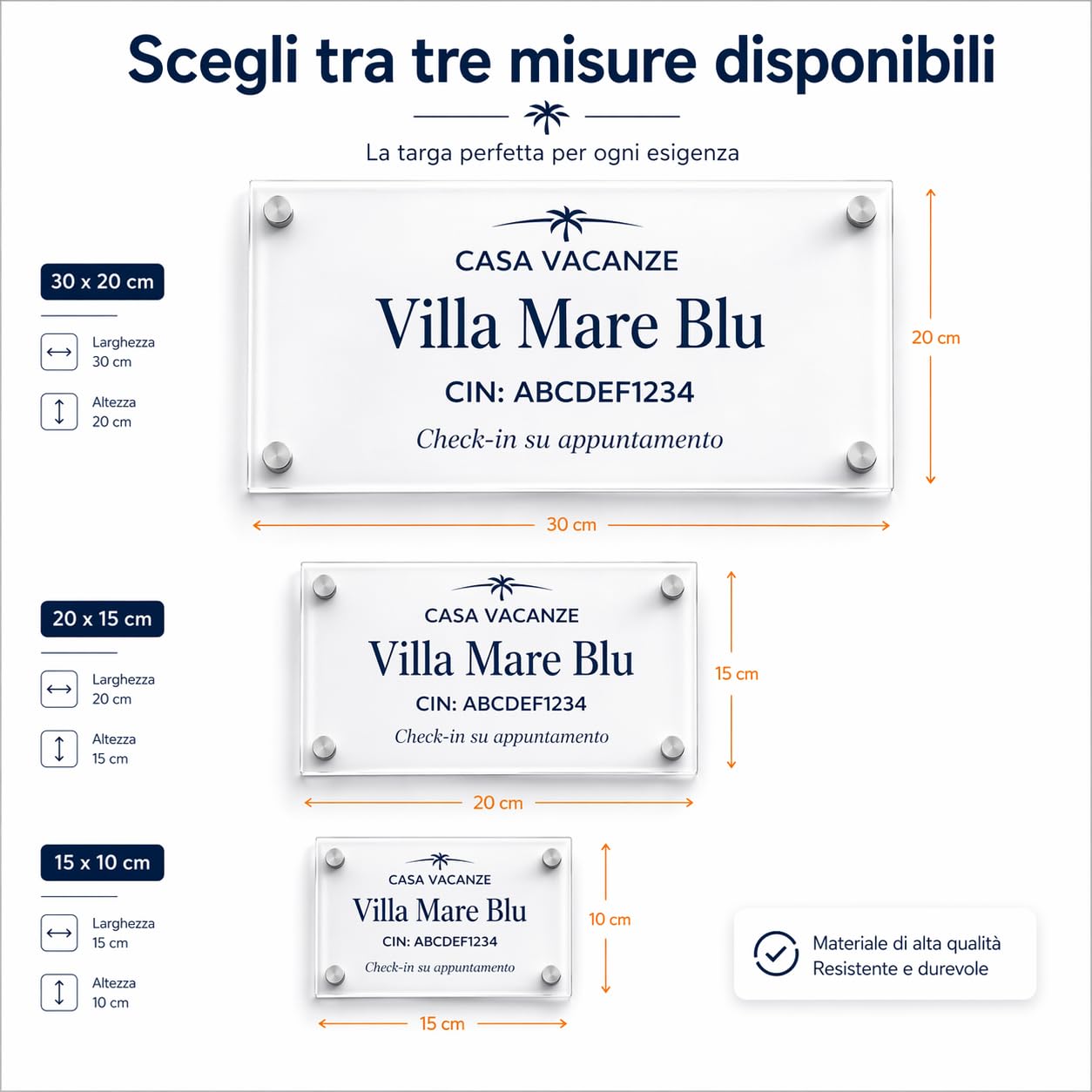 Targa Casa Vacanze Personalizzata in Plexiglass con Nome Struttura e targhetta cin - Targa da Esterno per Ingresso B&B, Affitti Brevi e Locazioni Turistiche - Plexiglass 3 mm Stampa UV (15x10)