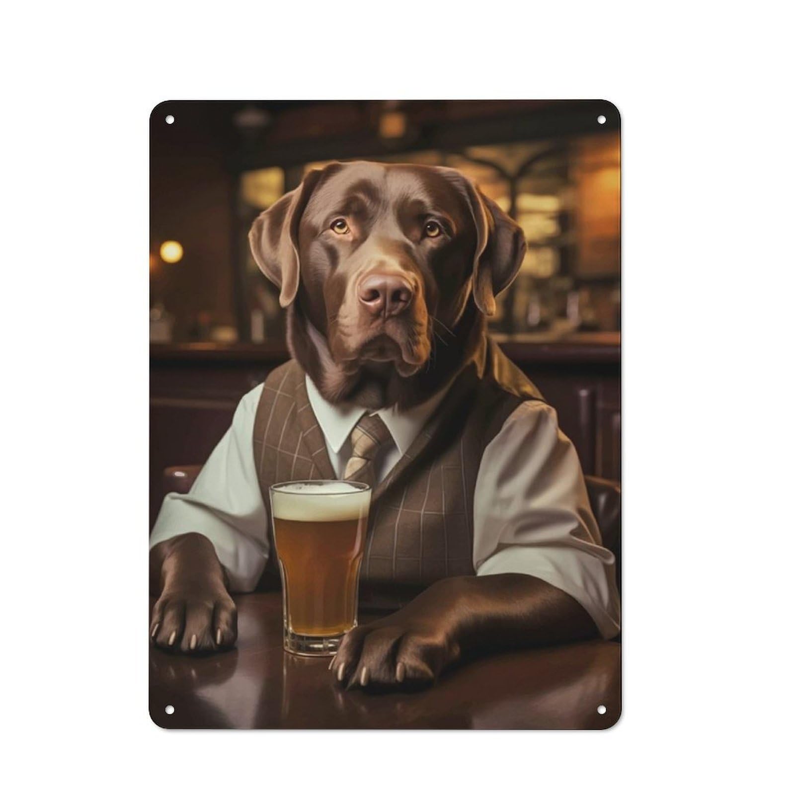 Junmoney Dog In Suit With Beer Metal Wall Sign 40X30cm Featuring For Hallway Wall, Suited To Wall Display Collectors