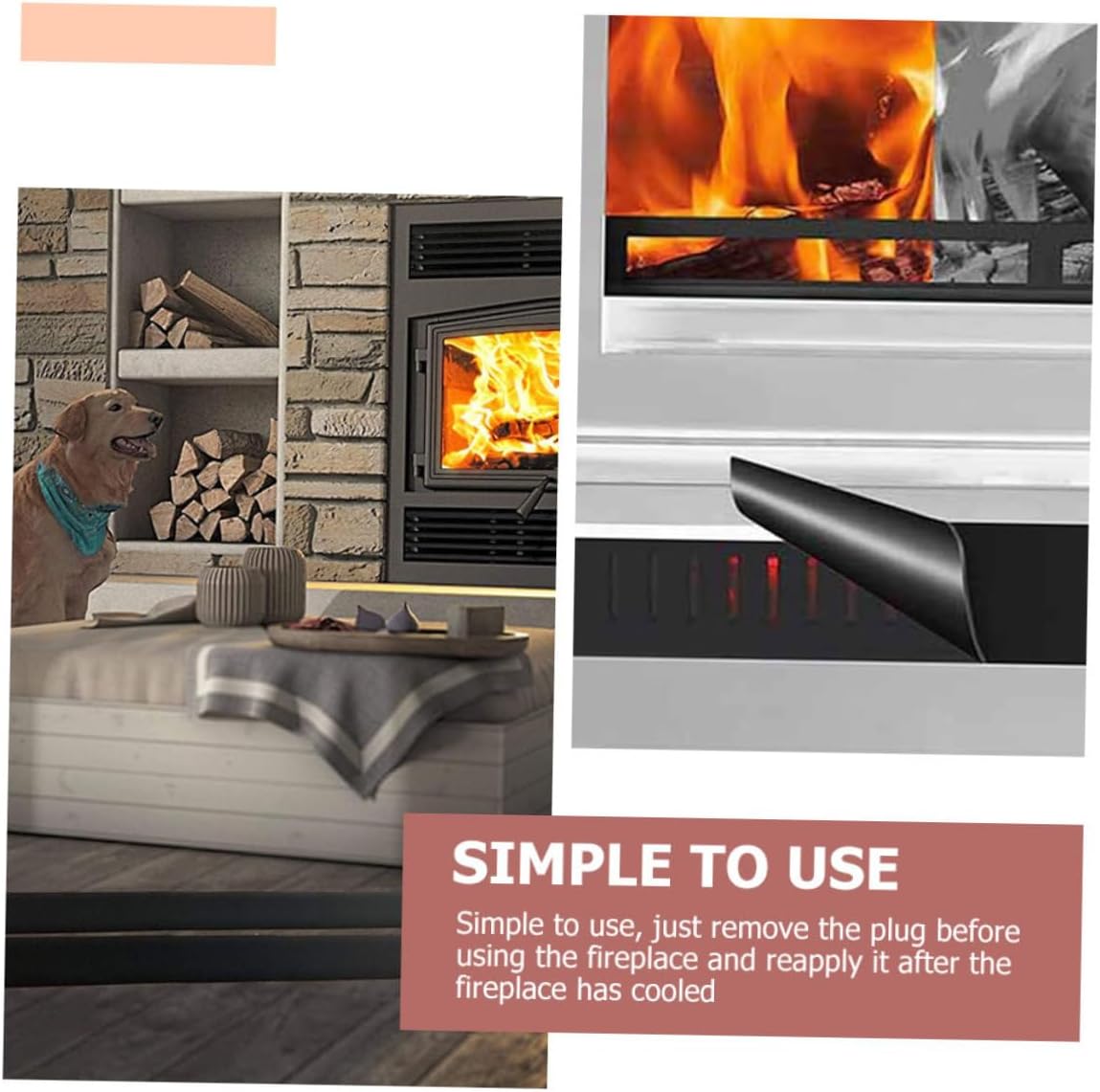 2Pcs Magnetic Fireplace Covers 36 x 6 Windproof Draft Stopper Indoor Magnetic Fireplace Screen for Household Use Easy to Install