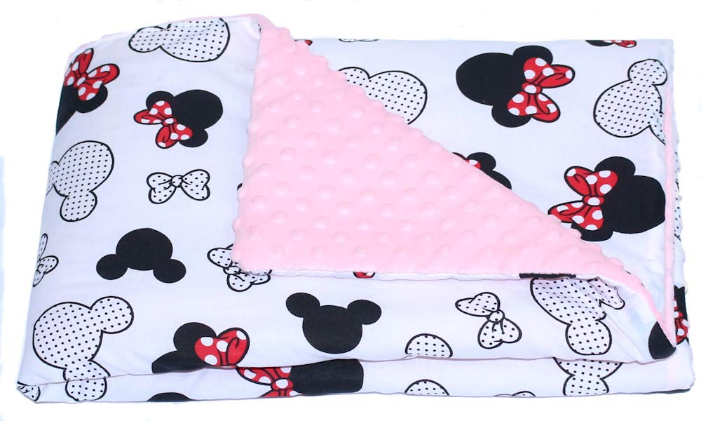 Baby Einschlagdecke Minky MÄUSCHEN mit Kapuze 90x90 cm Babyschale Decke (Mit ROSA)