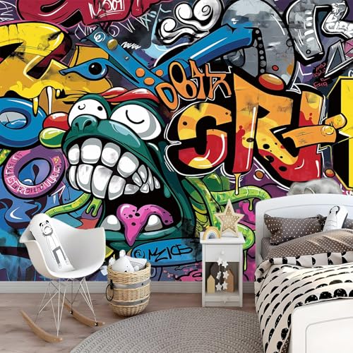Genérico Papel Pintado Fotográfico Graffiti Personajes De Dibujos Animados Dormitorio Infantil Guardería Fotomural 350 X 256 Cm Animales Extraños Fotomural Decoración Para Sala De Estar