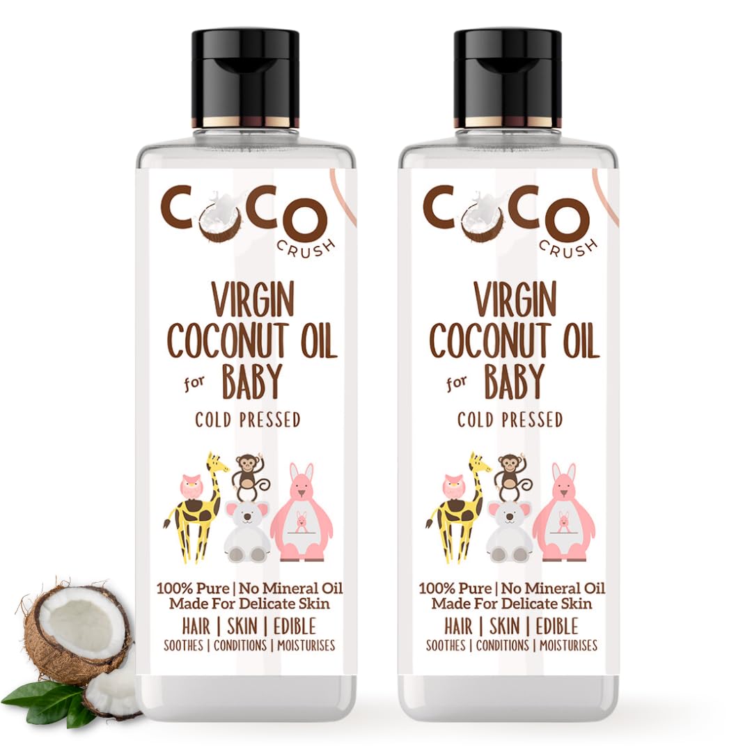 Coco Crush Virgin Coconut Oil for Baby Hair & Skin Massage | Cold Pressed & 100% Natural | Prevents Diaper Rash, Certified Organic (400ML(2 * 200ML))