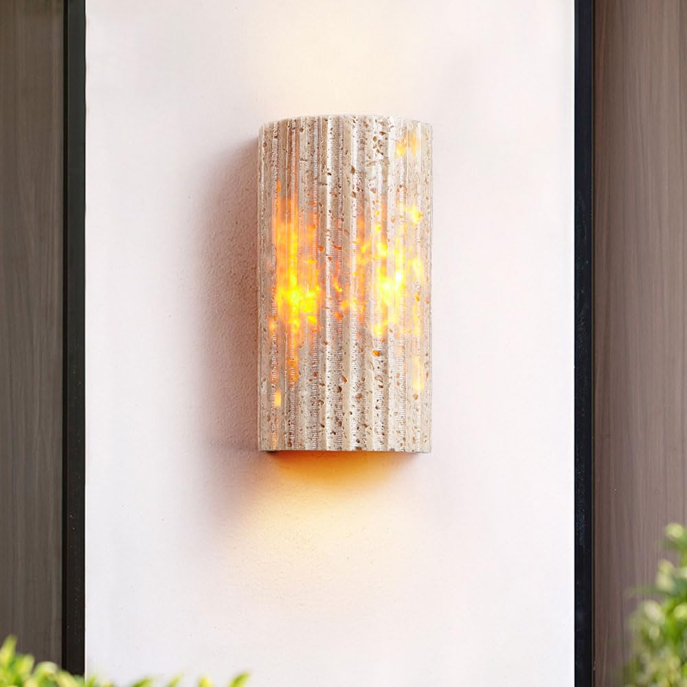 ITOSUI Natural Yellow Travertine LED Outdoor Wall Light - IP65 Waterproof Minimalist Wabi-sabi Sconce for Home and Garage(9 * 16.5cm)