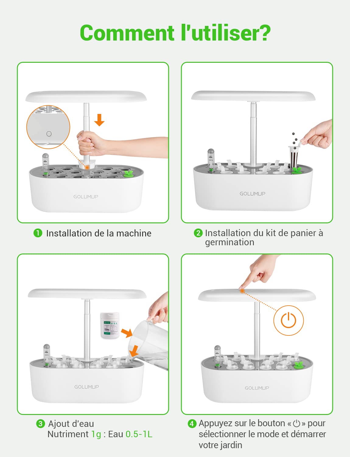 Smart Garden Potager d'intérieur 12 Pots 26W LED Lumière Croissance Intelligente Hauteur Réglable 20-50cm