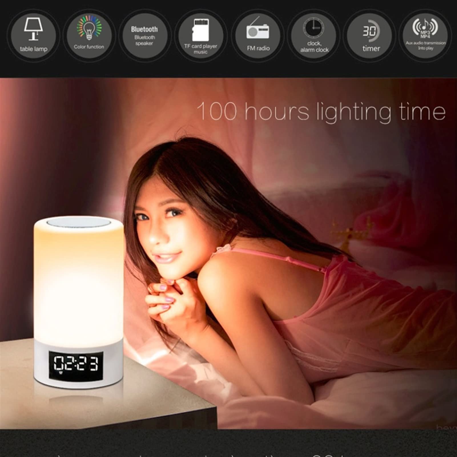 Nachtlichter, Bluetooth-Lautsprecher, multifunktional, kabellos, Bluetooth-Lautsprecher, intelligenter Musik-Wecker, LED-Tischlampe, Nachttischlampe, Nachtlicht