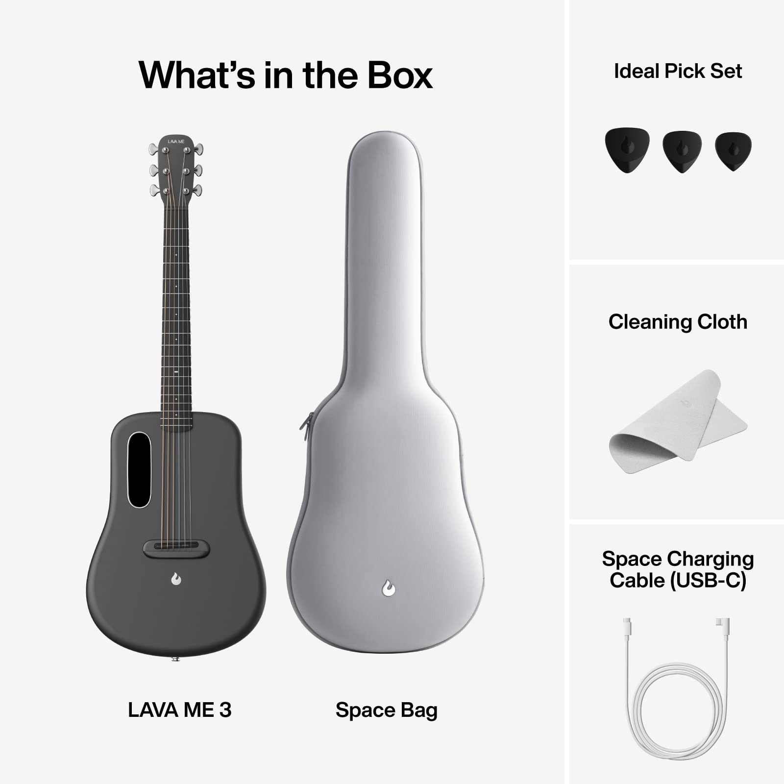 LAVA ME 3 - Chitarra acustica elettrica con custodia spaziale, in fibra di carbonio intelligente (38 pollici, grigio spaziale)