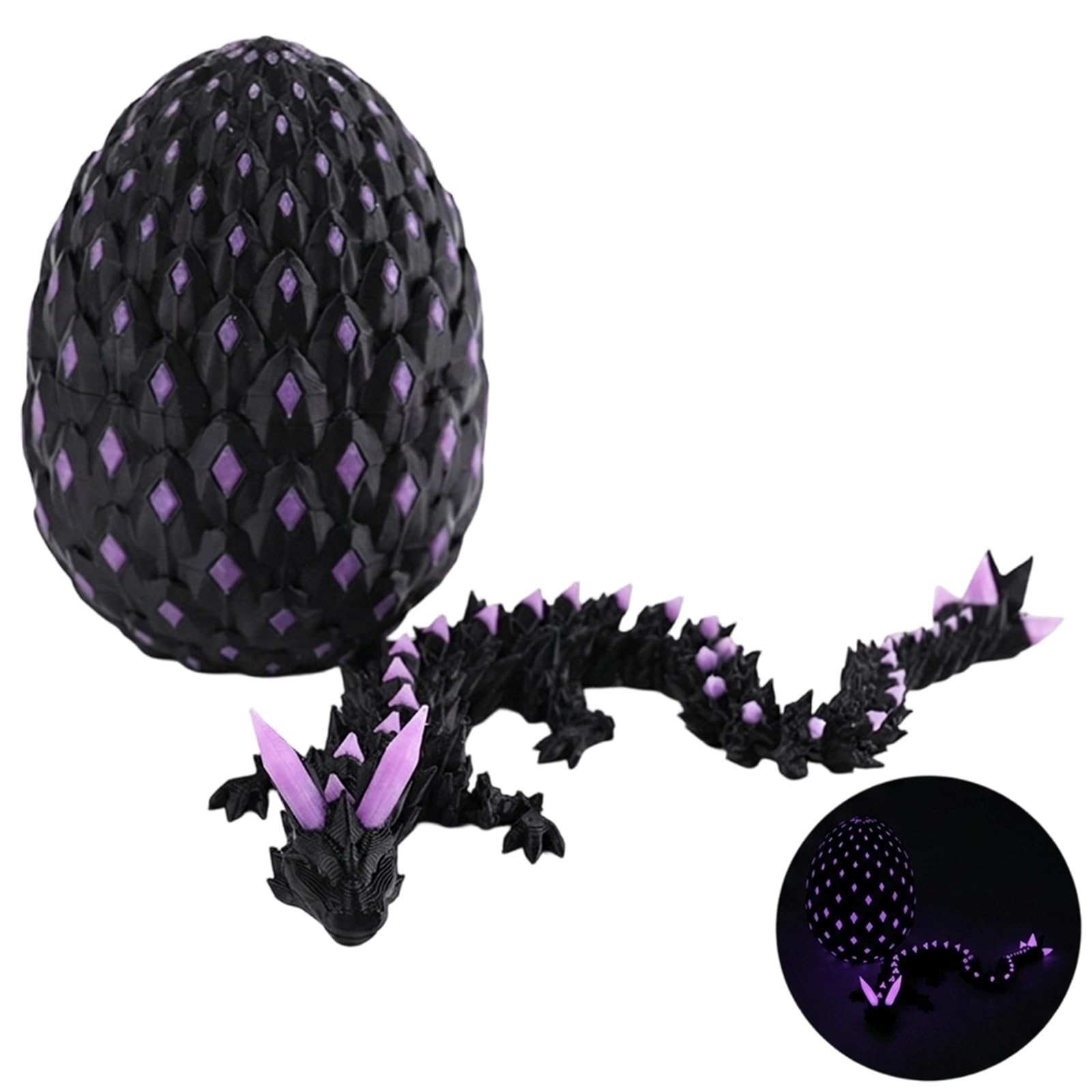 Dragon Egg, 3D Printed Dragon Egg, Mysterious Fantasy Dragon Egg with Dragon Figure Inside, Decorative Collectible for Display and Relaxing Fidget Use, 8cm Egg with 20cm Glow-in-the-Dark Dragon Inside